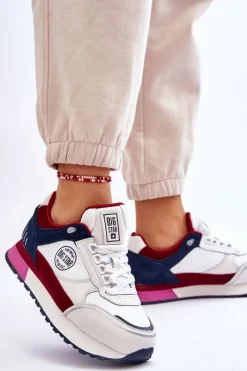 Hot Big Star Shoes Skórzane Sneakersy Memory Foam System Big Star LL274369 Biało-Czerwone