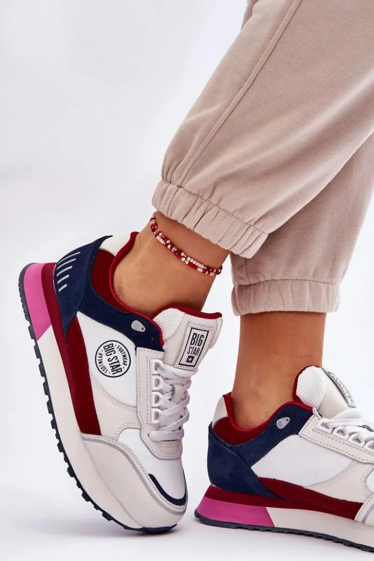 Hot Big Star Shoes Skórzane Sneakersy Memory Foam System Big Star LL274369 Biało-Czerwone
