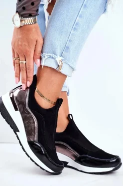 New Buty damskie Vinceza Skórzane Sneakersy Na Koturnie Vinceza 7780 Czarne