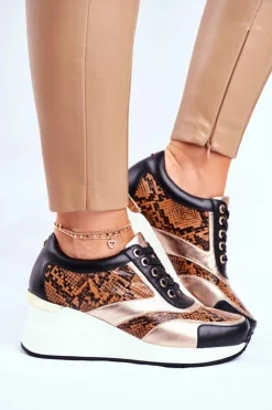 GOE Sneakersy Damskie|Botki Skórzane*Skórzane Sneakersy Na Koturnie GG2N3044 Czarne