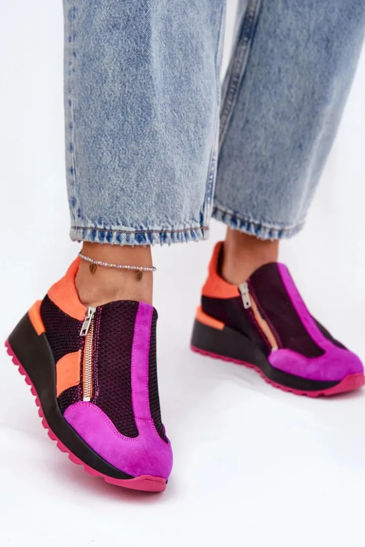 Damskie Maciejka Skórzane Sneakersy Na Koturnie 06853-15 Czarne