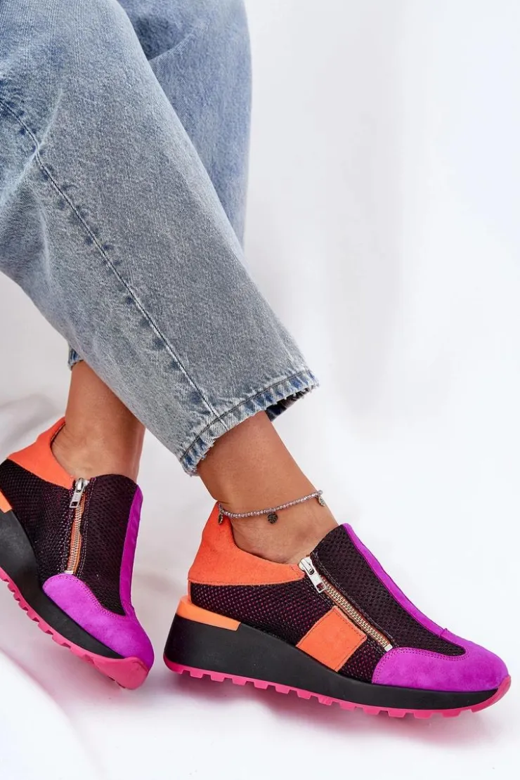 Damskie Maciejka Skórzane Sneakersy Na Koturnie 06853-15 Czarne