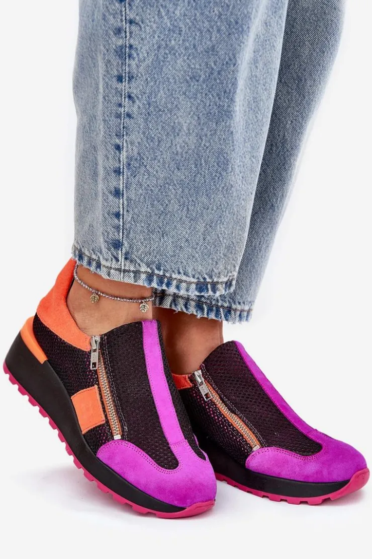 Damskie Maciejka Skórzane Sneakersy Na Koturnie 06853-15 Czarne