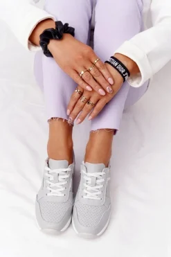 Damskie Damskie buty S.Barski Skórzane Sneakersy Na Koturnie S.Barski Szare