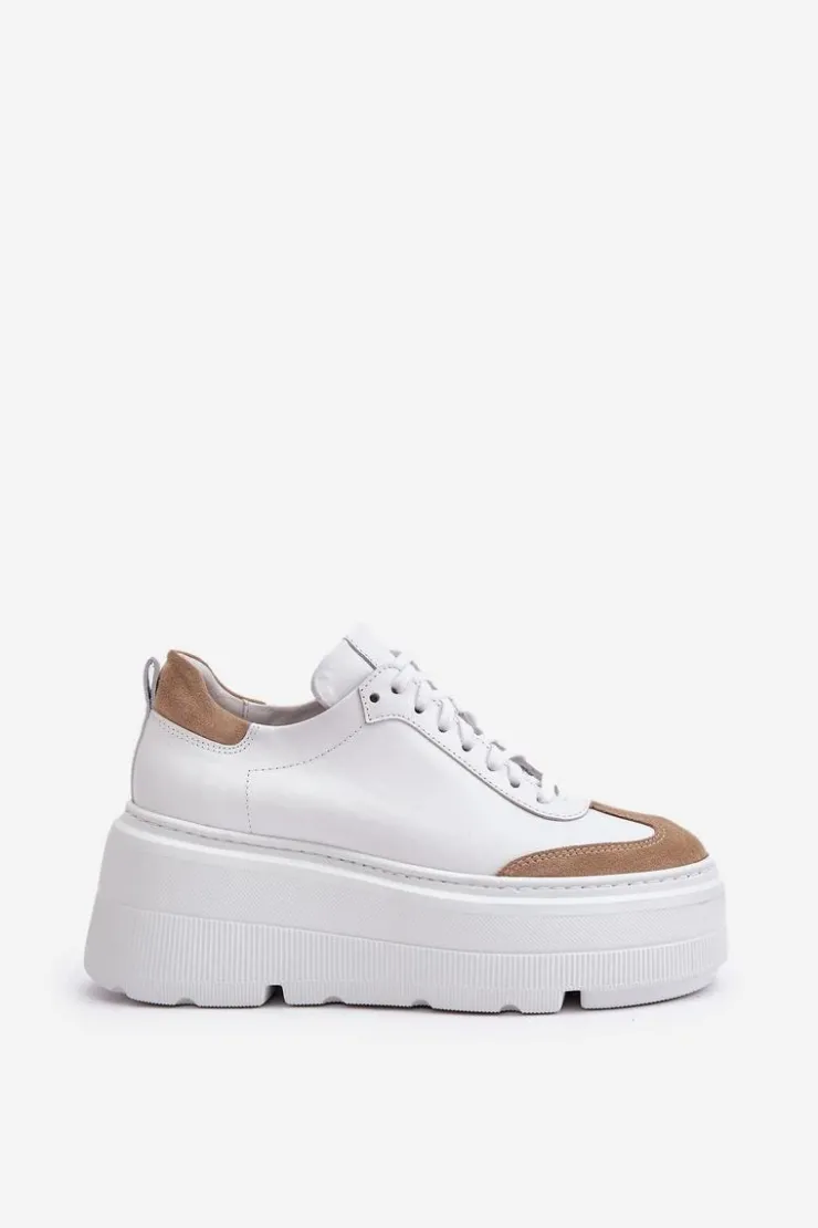 Hot Zazoo Skórzane Sneakersy Na Masywnej Platformie Lewski 3635/X Biało-Beżowe