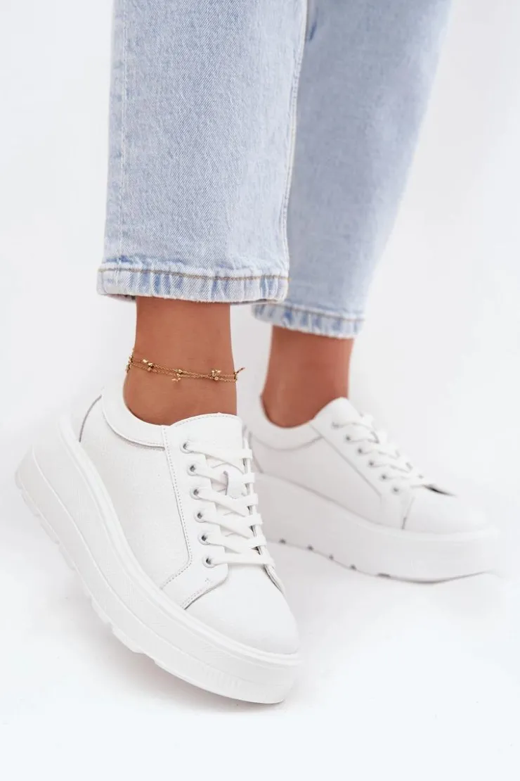 Evento Buty Sportowe Na Platformie*Skórzane Sneakersy Na Masywnej Platformie Białe Sylvessa