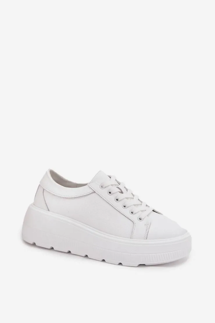 Evento Buty Sportowe Na Platformie*Skórzane Sneakersy Na Masywnej Platformie Białe Sylvessa