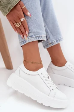 Evento Buty Sportowe Na Platformie*Skórzane Sneakersy Na Masywnej Platformie Białe Sylvessa