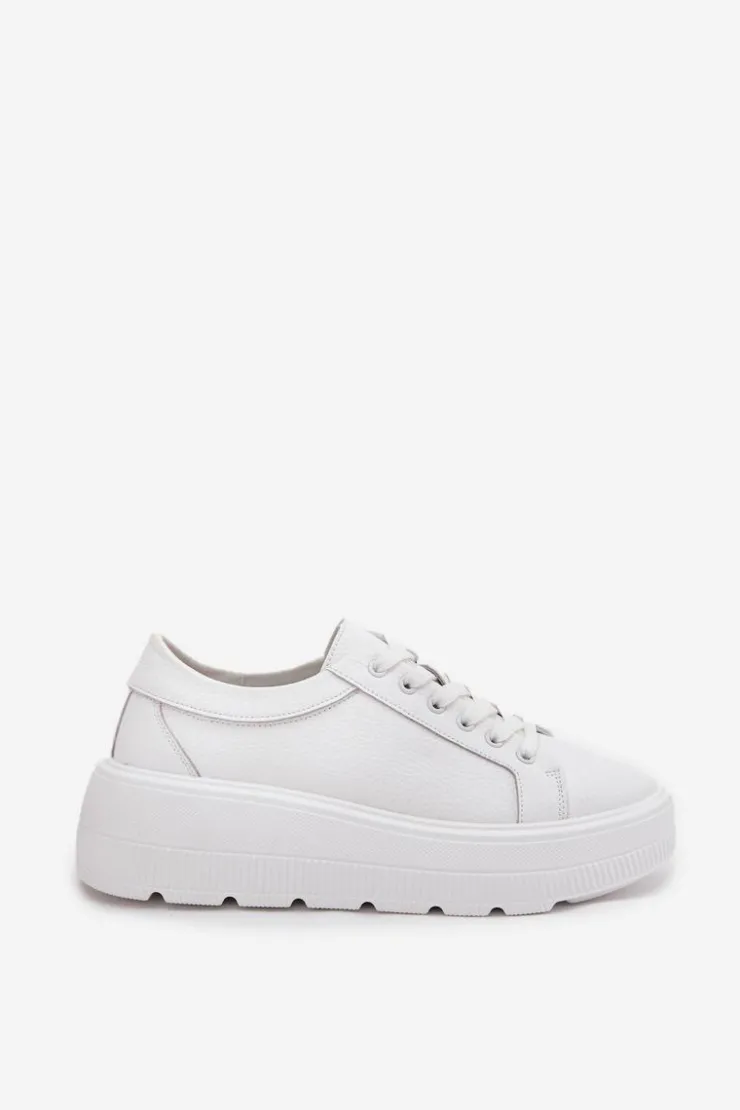 Evento Buty Sportowe Na Platformie*Skórzane Sneakersy Na Masywnej Platformie Białe Sylvessa