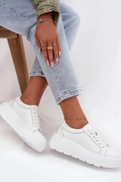 Evento Buty Sportowe Na Platformie*Skórzane Sneakersy Na Masywnej Platformie Białe Sylvessa