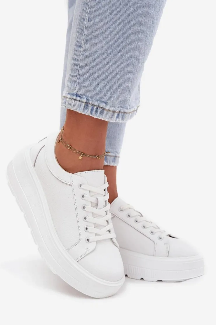 Evento Buty Sportowe Na Platformie*Skórzane Sneakersy Na Masywnej Platformie Białe Sylvessa