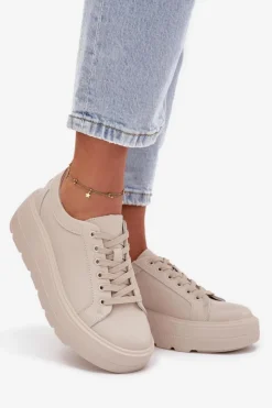 Evento Buty Sportowe Na Platformie*Skórzane Sneakersy Na Masywnej Platformie Beżowe Sylvessa