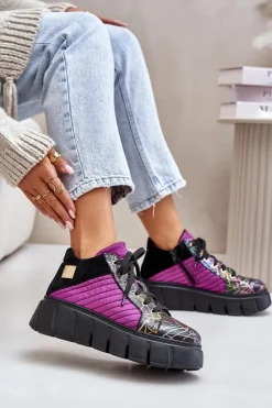 Maciejka Buty Sportowe Na Platformie*Skórzane Sneakersy Na Platformie 06767-15 Fuksja
