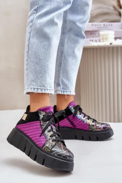 Maciejka Buty Sportowe Na Platformie*Skórzane Sneakersy Na Platformie 06767-15 Fuksja