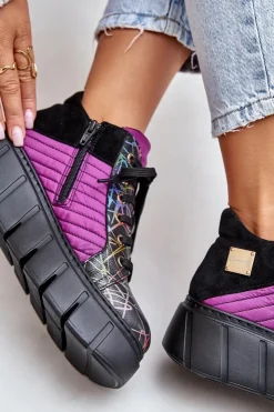 Maciejka Buty Sportowe Na Platformie*Skórzane Sneakersy Na Platformie 06767-15 Fuksja