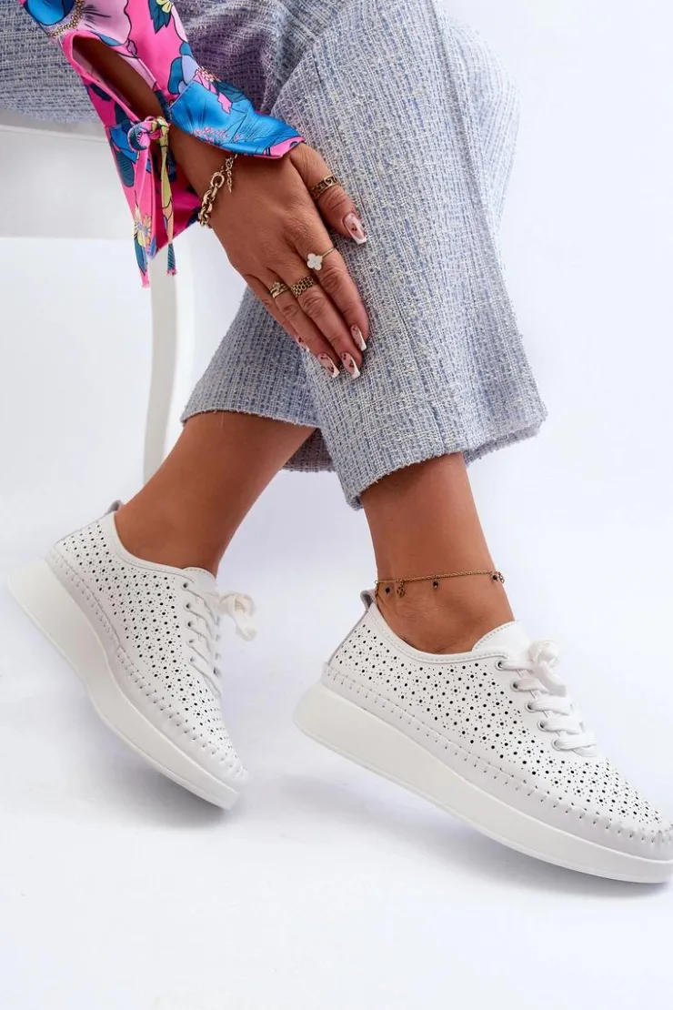 Damskie buty S.Barski Sneakersy Damskie*Skórzane Sneakersy Na Platformie S.Barski LR278 Białe