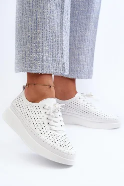 Damskie buty S.Barski Sneakersy Damskie*Skórzane Sneakersy Na Platformie S.Barski LR278 Białe