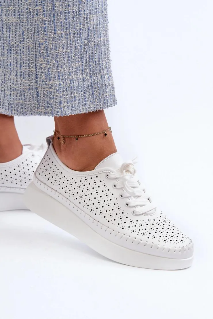 Damskie buty S.Barski Sneakersy Damskie*Skórzane Sneakersy Na Platformie S.Barski LR278 Białe