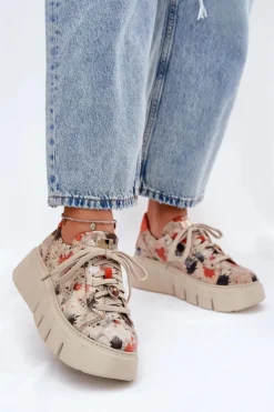 Sale Maciejka Skórzane Sneakersy Na Platformie 06891-18 Beżowe