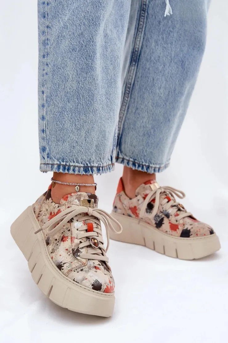 Sale Maciejka Skórzane Sneakersy Na Platformie 06891-18 Beżowe