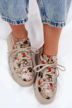 Sale Maciejka Skórzane Sneakersy Na Platformie 06891-18 Beżowe