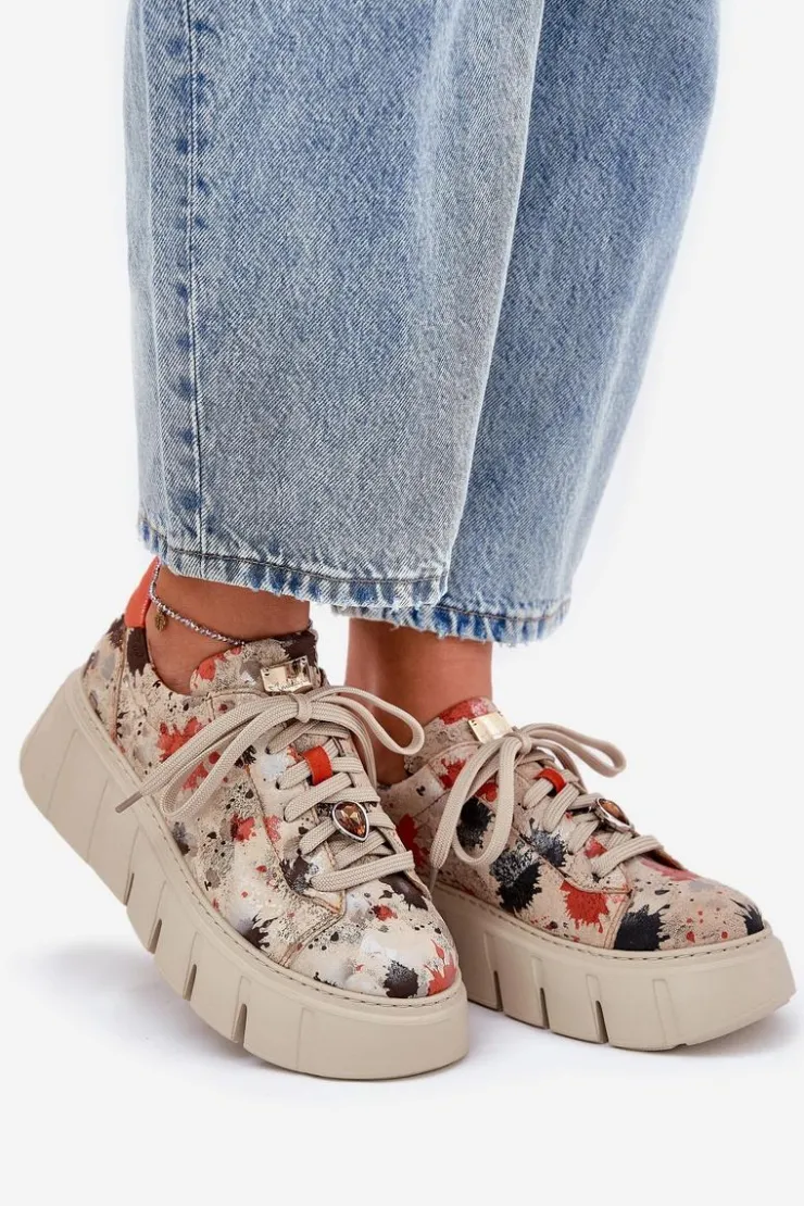 Sale Maciejka Skórzane Sneakersy Na Platformie 06891-18 Beżowe