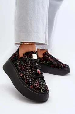 Maciejka Buty Sportowe Na Platformie*Skórzane Sneakersy Na Platformie 6191S-01 Czarne