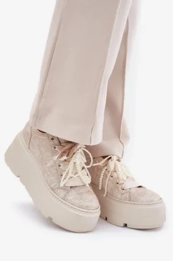 CheBello Buty Sportowe Na Platformie*Skórzane Sneakersy Na Platformie 4658 Złote