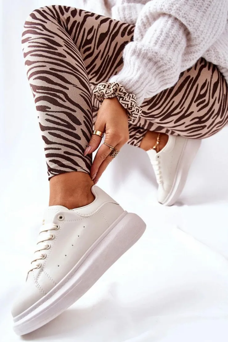 Damskie Boto Skórzane Sportowe Buty Na Platformie Beżowe Lemmy