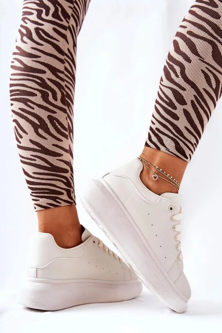 Damskie Boto Skórzane Sportowe Buty Na Platformie Beżowe Lemmy