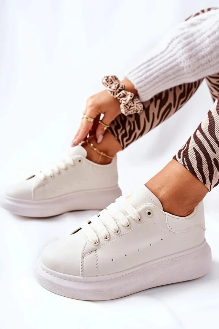 Damskie Boto Skórzane Sportowe Buty Na Platformie Beżowe Lemmy