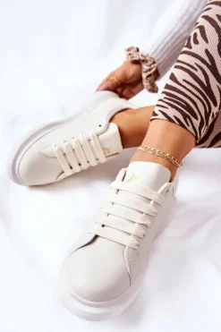 Damskie Boto Skórzane Sportowe Buty Na Platformie Beżowe Lemmy