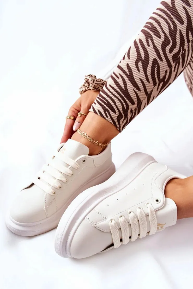 Damskie Boto Skórzane Sportowe Buty Na Platformie Beżowe Lemmy