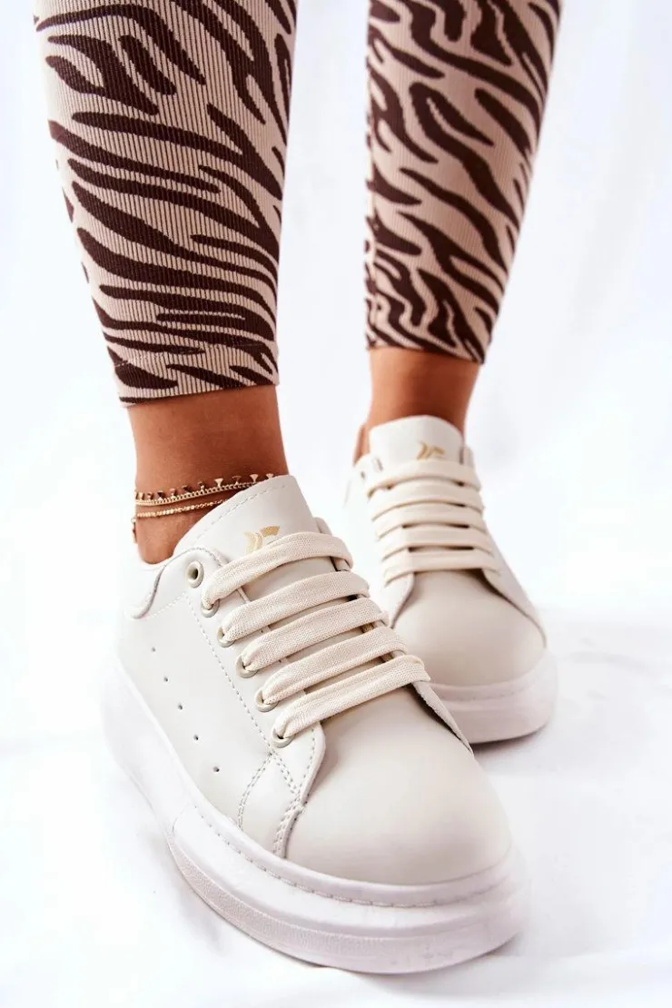 Damskie Boto Skórzane Sportowe Buty Na Platformie Beżowe Lemmy