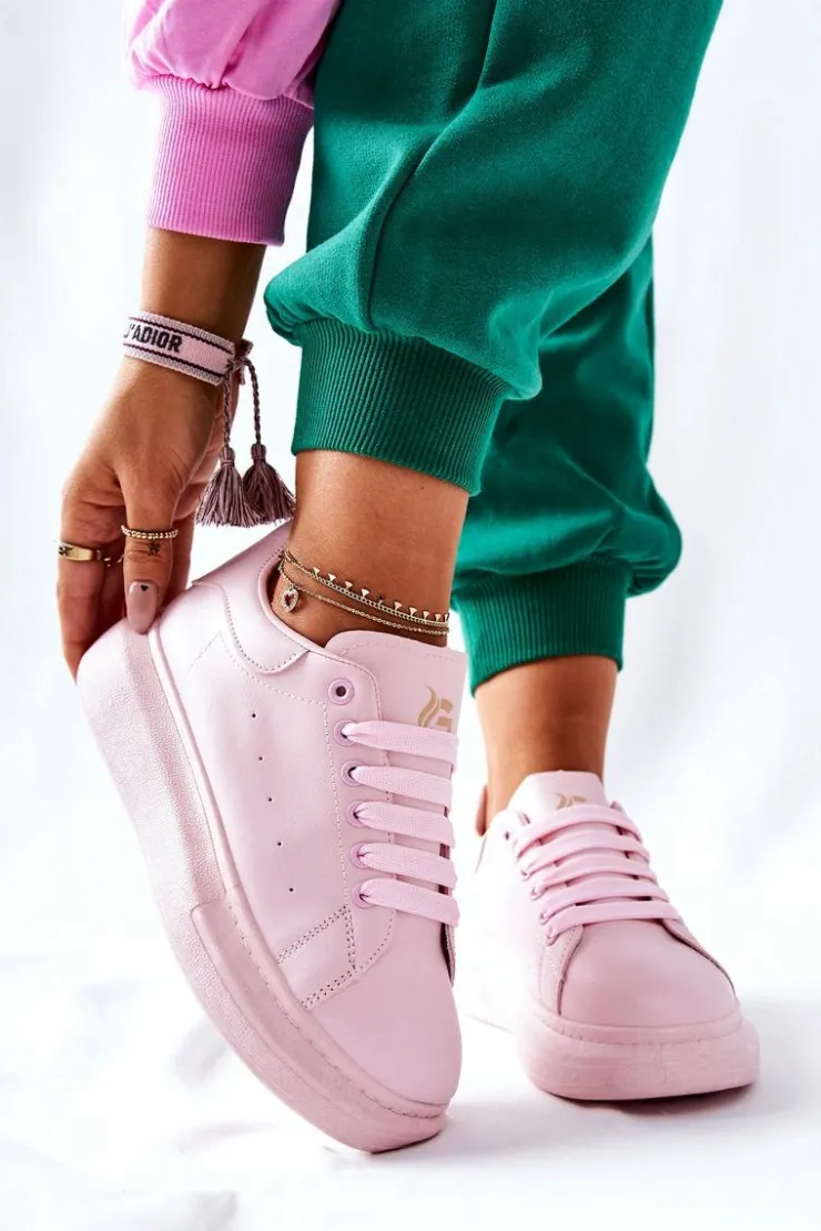 New Boto Skórzane Sportowe Buty Na Platformie Różowe Lemmy