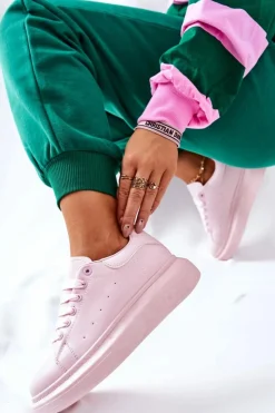 New Boto Skórzane Sportowe Buty Na Platformie Różowe Lemmy