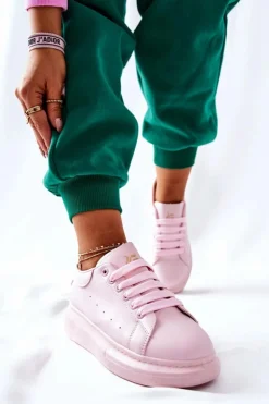 New Boto Skórzane Sportowe Buty Na Platformie Różowe Lemmy