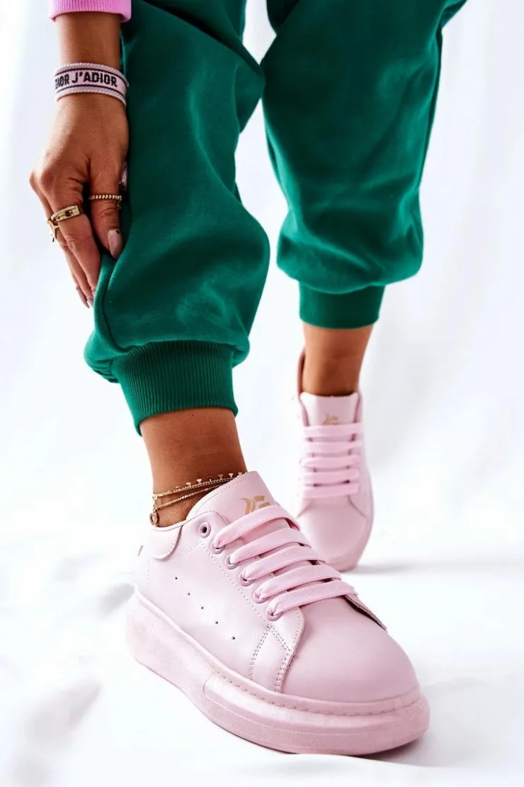 New Boto Skórzane Sportowe Buty Na Platformie Różowe Lemmy