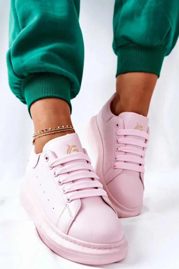 New Boto Skórzane Sportowe Buty Na Platformie Różowe Lemmy