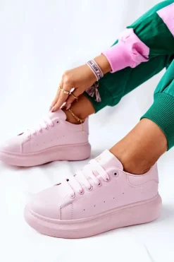 New Boto Skórzane Sportowe Buty Na Platformie Różowe Lemmy