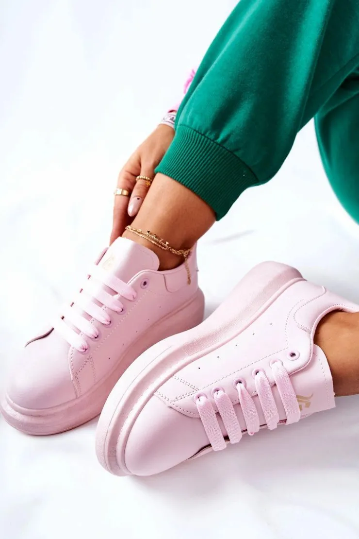 New Boto Skórzane Sportowe Buty Na Platformie Różowe Lemmy