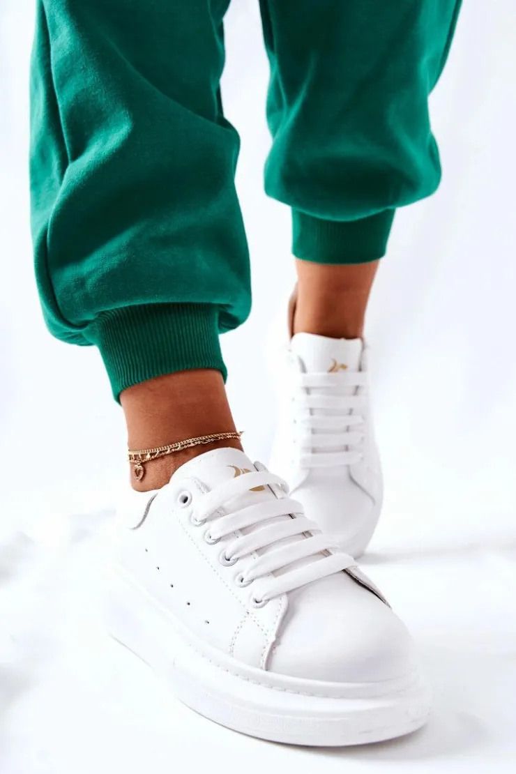 Damskie Boto Skórzane Sportowe Buty Na Platformie Białe Lemmy