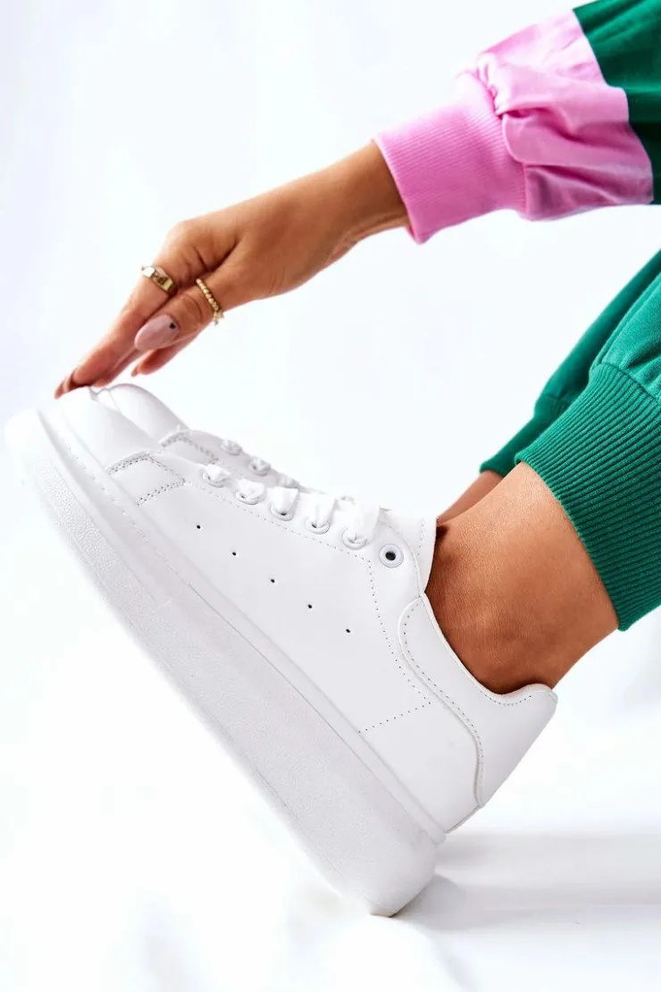 Damskie Boto Skórzane Sportowe Buty Na Platformie Białe Lemmy