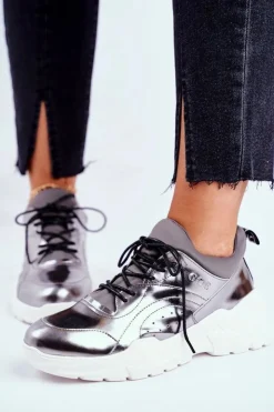 GOE Buty Sportowe Na Platformie|Botki Skórzane*Skórzane Sportowe Buty Sneakersy GG2N3040 Srebrne Srebrny