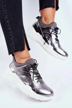 GOE Buty Sportowe Na Platformie|Botki Skórzane*Skórzane Sportowe Buty Sneakersy GG2N3040 Srebrne Srebrny