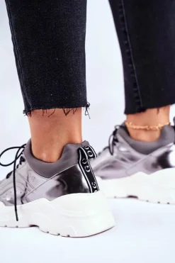 GOE Buty Sportowe Na Platformie|Botki Skórzane*Skórzane Sportowe Buty Sneakersy GG2N3040 Srebrne Srebrny