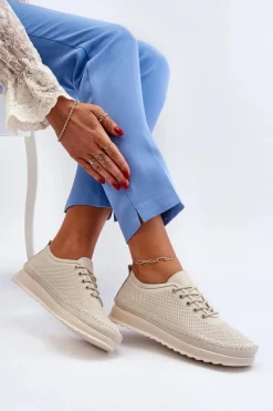 Buty damskie Vinceza Sneakersy Damskie*Skórzane Sportowe Buty Trampki Damskie Beżowe Lalnai Beżowy