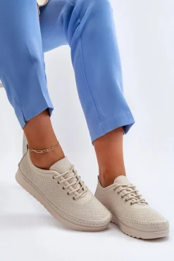 Buty damskie Vinceza Sneakersy Damskie*Skórzane Sportowe Buty Trampki Damskie Beżowe Lalnai Beżowy