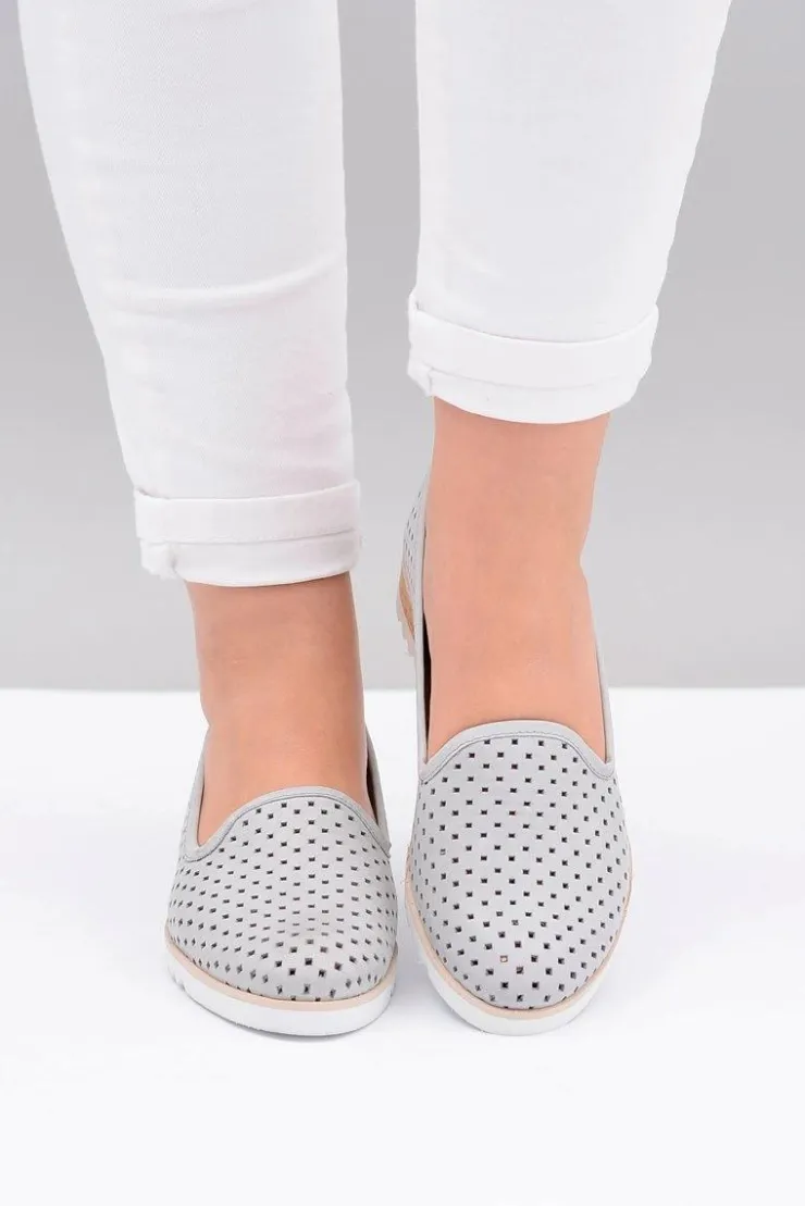 Boto Skórzane Szare Polskie Baleriny Lordsy Gabi