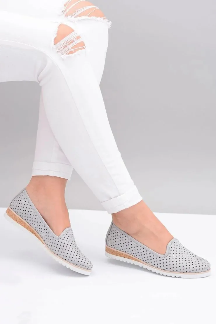 Boto Skórzane Szare Polskie Baleriny Lordsy Gabi